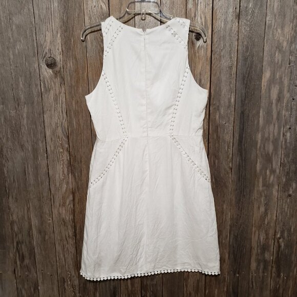 Ann Taylor 10P Sheath Dress White Linen Lace Trim Sleeveless Womens Knee Length - Picture 5 of 8